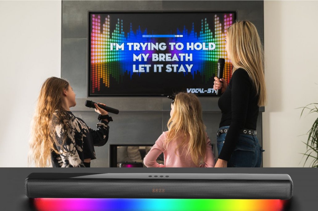 Karaoke Machine & Soundbar With 2 UHF Wireless Microphones & Light Effects