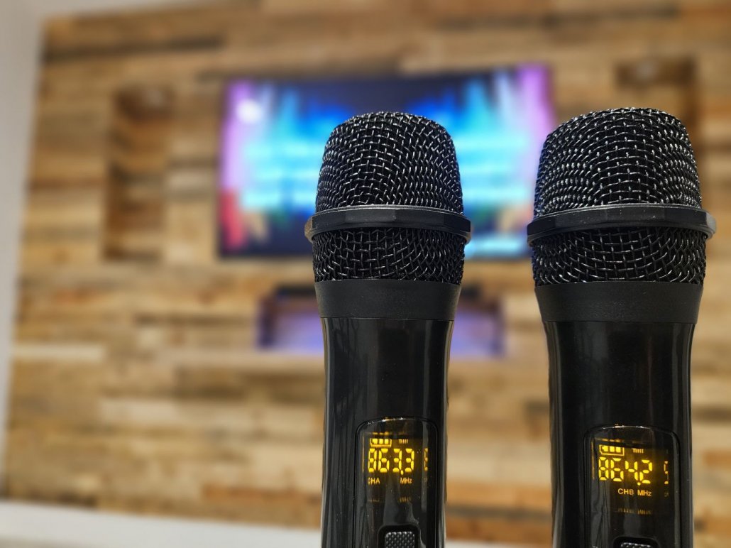 Karaoke Machine & Soundbar With 2 UHF Wireless Microphones & Light Effects